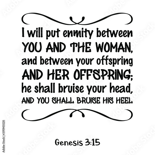  I will put enmity between you and the woman, and between your offspring. Bible verse quote