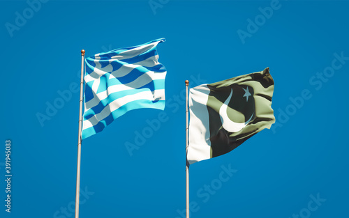 Beautiful national state flags of Greece and Pakistan.