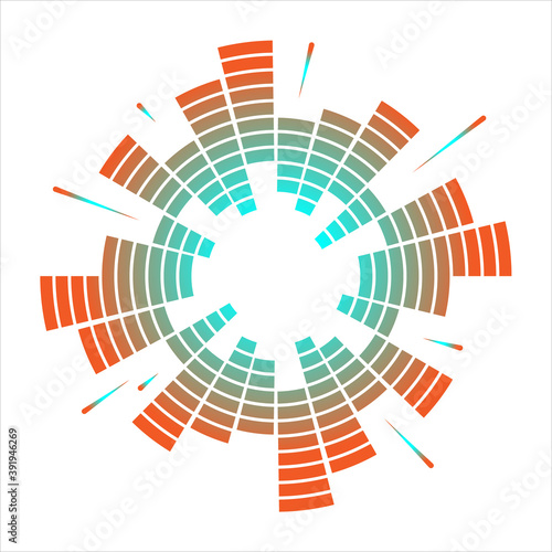 Color geometric circular equalizer. Eq round audio soundwaves. Vector illustration isolated on white background.