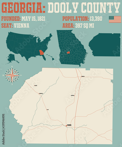 Large and detailed map of Dooly county in Georgia, USA.