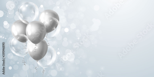 Celebration frame party banner with gray balloons background. Sale Vector illustration. Grand Opening Card luxury greeting rich.