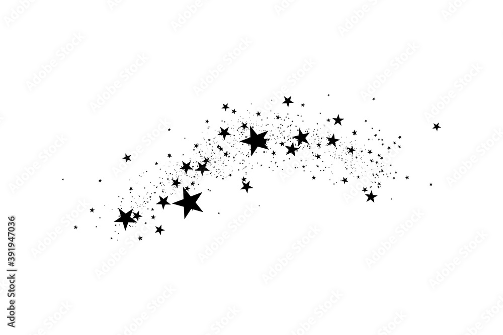 Stars on a white background. Black star shooting with an elegant star.Meteoroid, comet, asteroid, stars.