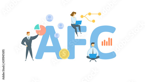 AFC, Average Fixed Costs. Concept with keywords, people and icons. Flat vector illustration. Isolated on white background.