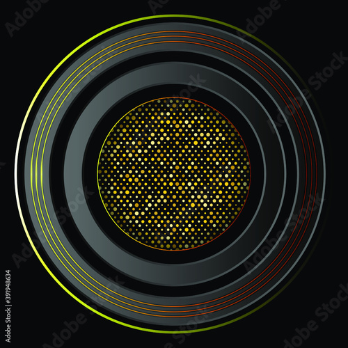 Multilayered dark round frame. 3D layers and golden glitter. Vector illustration EPS10