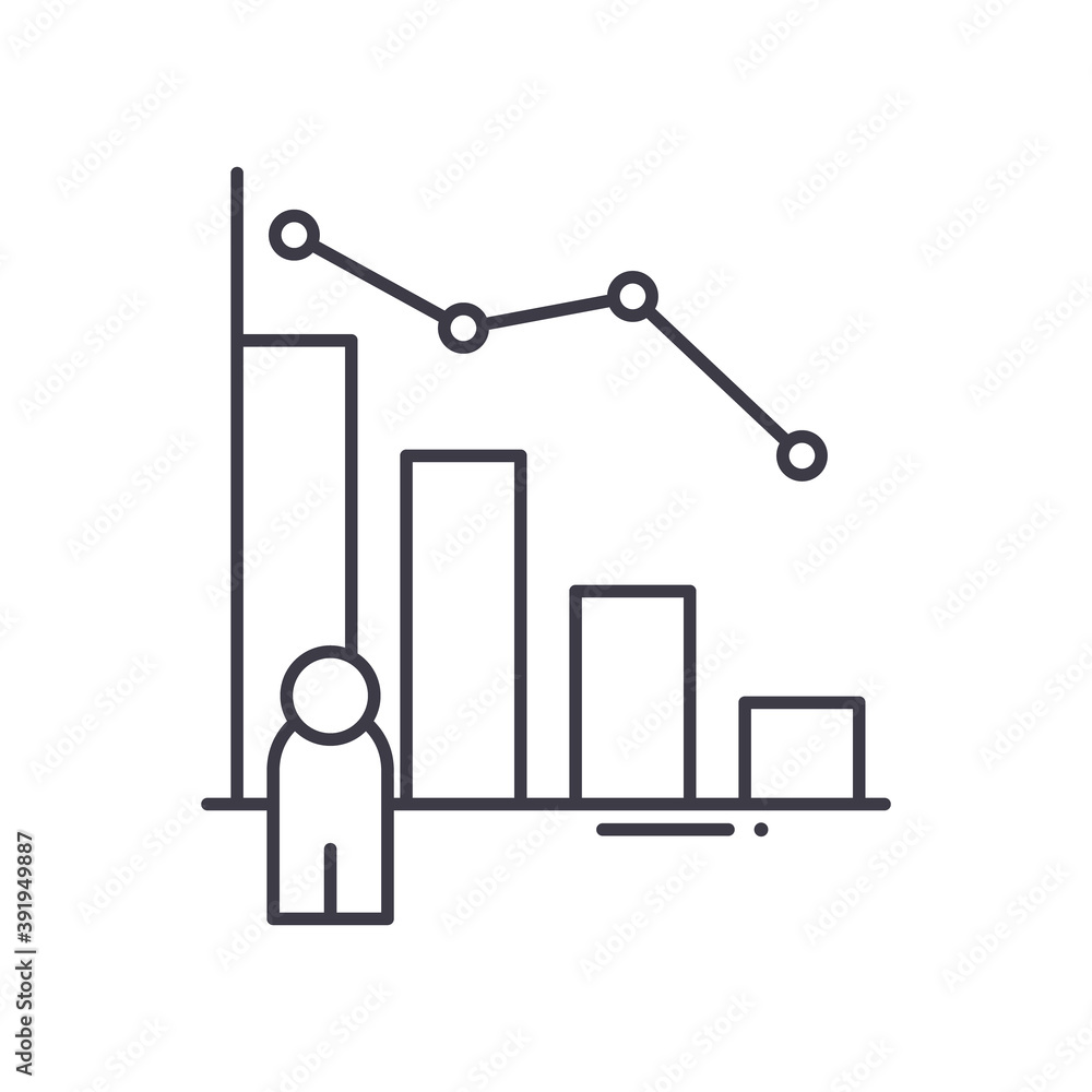 Loss of customers icon, linear isolated illustration, thin line vector, web design sign, outline concept symbol with editable stroke on white background. Loss of customers icon, linear isolated illustration, thin line vector, web design sign, outline concept symbol with editable stroke on white background.