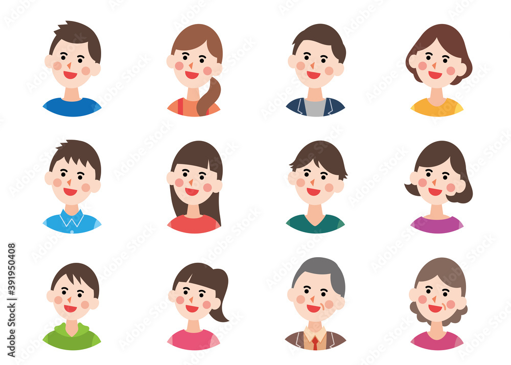丸アイコン_笑っている人々セット (主線なしフラット) 丸アイコン_笑っている人々セット (主線なしフラット)