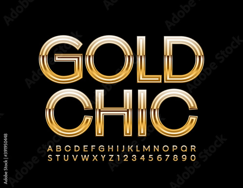 Vector Chic Gold Font. Luxury set of glamour Letters and Numbers 