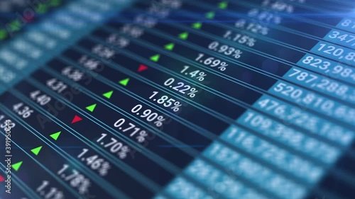 Animation of stock market data rolling and processing over a grid. Global economy stock market concept digital composition.