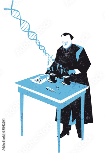 Gregor Mendel and the DNA sequencing discovery vector illustration