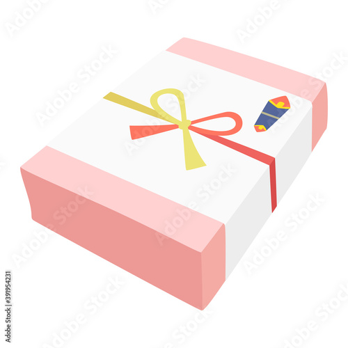 熨斗の付いた贈答品のイラスト。日本でお歳暮やお中元に贈るもの。