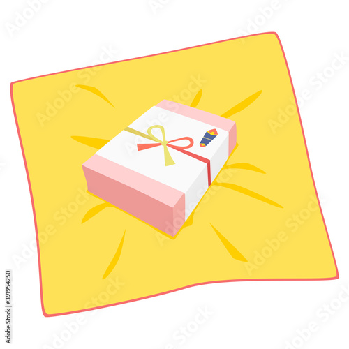 熨斗の付いた贈答品のイラスト。風呂敷で包む前の贈り物。