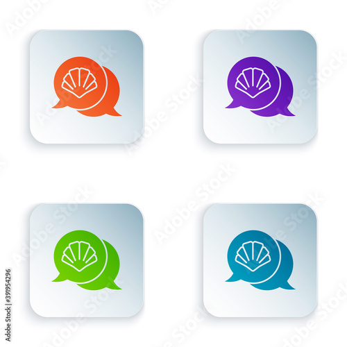 Color Scallop sea shell icon isolated on white background. Seashell sign. Set colorful icons in square buttons. Vector.