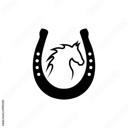 Horse in a horseshoe icon isolated on white background