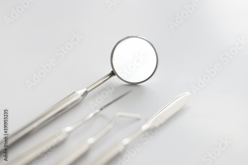 Dental instruments are on the table. Dental clinic services concept