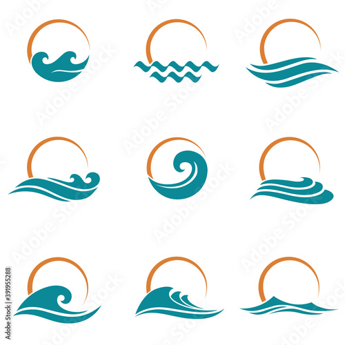 abstract collection of sun and sea icons isolated on white background