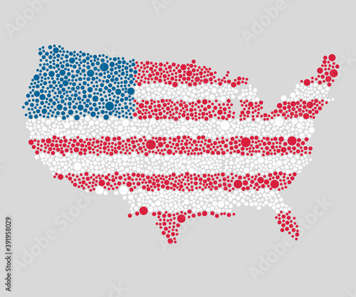 Fototapeta Naklejka Na Ścianę i Meble -  Creative flag USA made colorful dots, map America