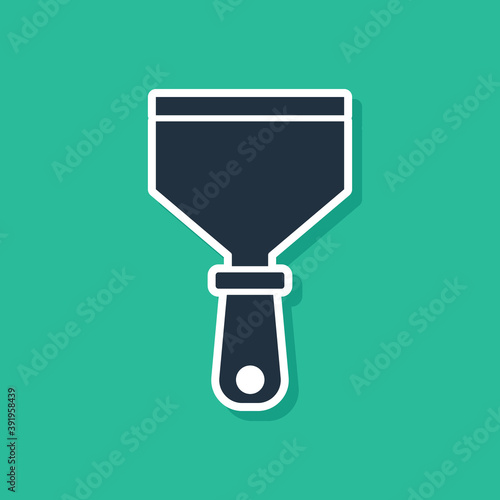 Blue Putty knife icon isolated on green background. Spatula repair tool. Spackling or paint instruments. Vector.