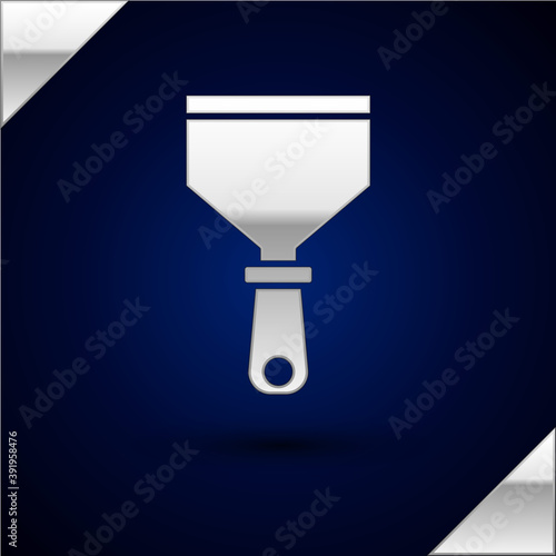 Silver Putty knife icon isolated on dark blue background. Spatula repair tool. Spackling or paint instruments. Vector.