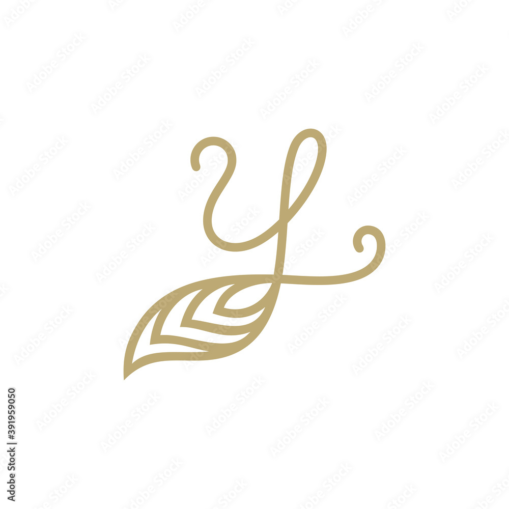 Initial letter Y logo with leaf, simple luxury line art logo with gold color, health and beauty care logo template Initial letter Y logo with leaf, simple luxury line art logo with gold color, health and beauty care logo template