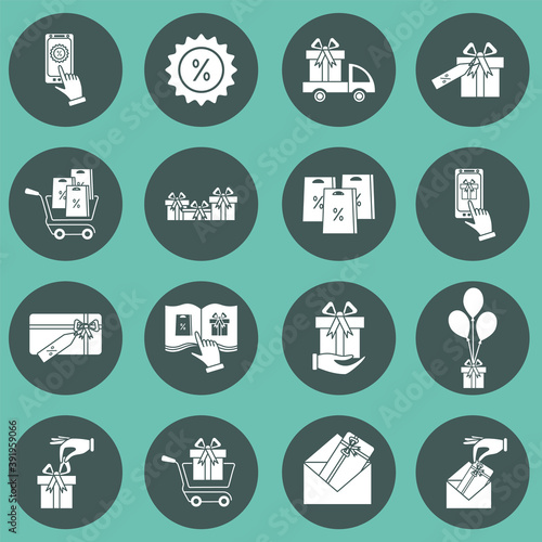 Set of gifts vector line  icons. Vector illustration. Isolated Vector line icon. Pictogram. Concept of mobile ordering