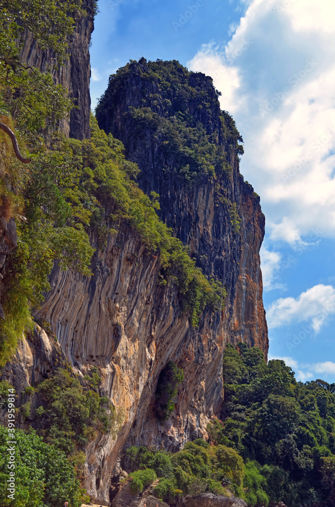 Krabi, Thailand - Tonsai Cliffs Towering above the Beach