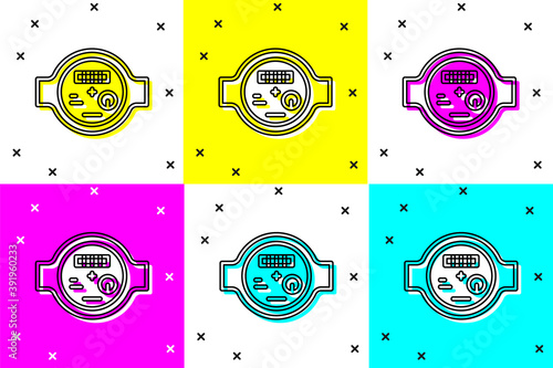 Set Water meter icon isolated on color background. Vector.