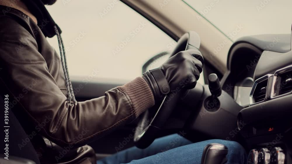Man Turning Steer Wheel In Car Man Turning Steer Wheel In Car