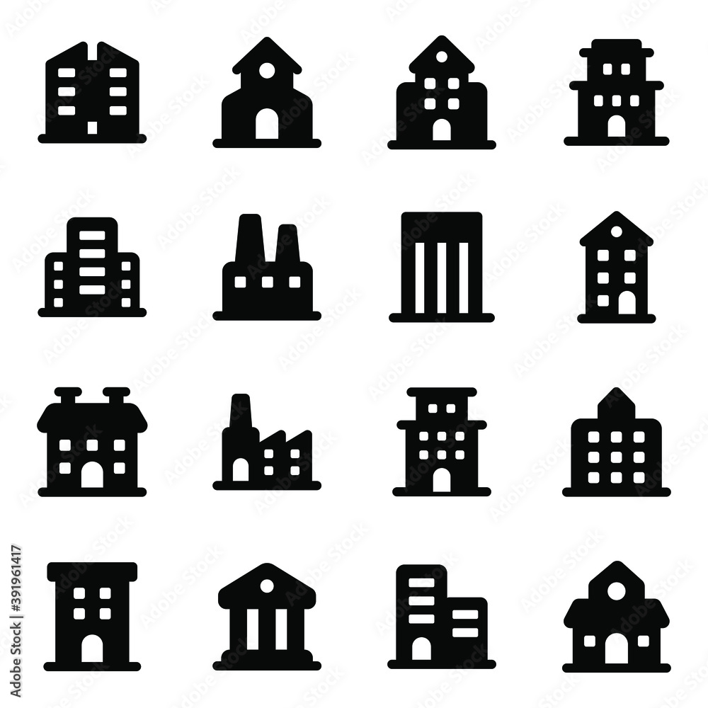 
Pack of Commercial Building Solid Icons 
