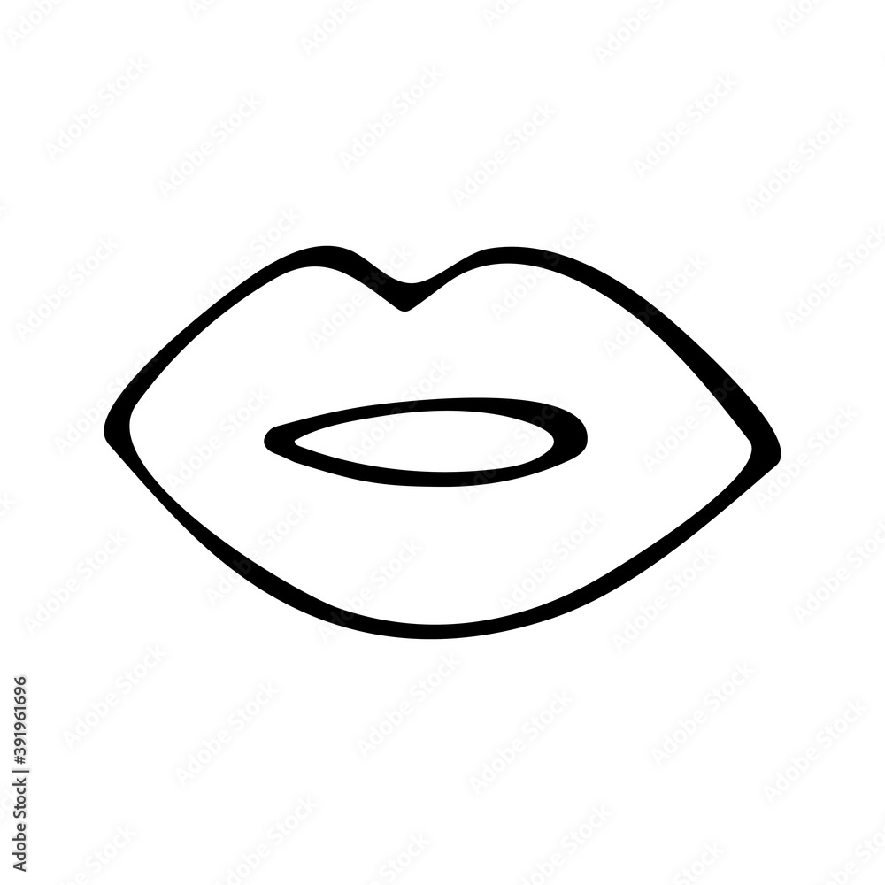 Lips are drawn in a doodle style. Drawn by hand. Isolated circuit. Vector. Decor element Lips are drawn in a doodle style. Drawn by hand. Isolated circuit. Vector. Decor element
