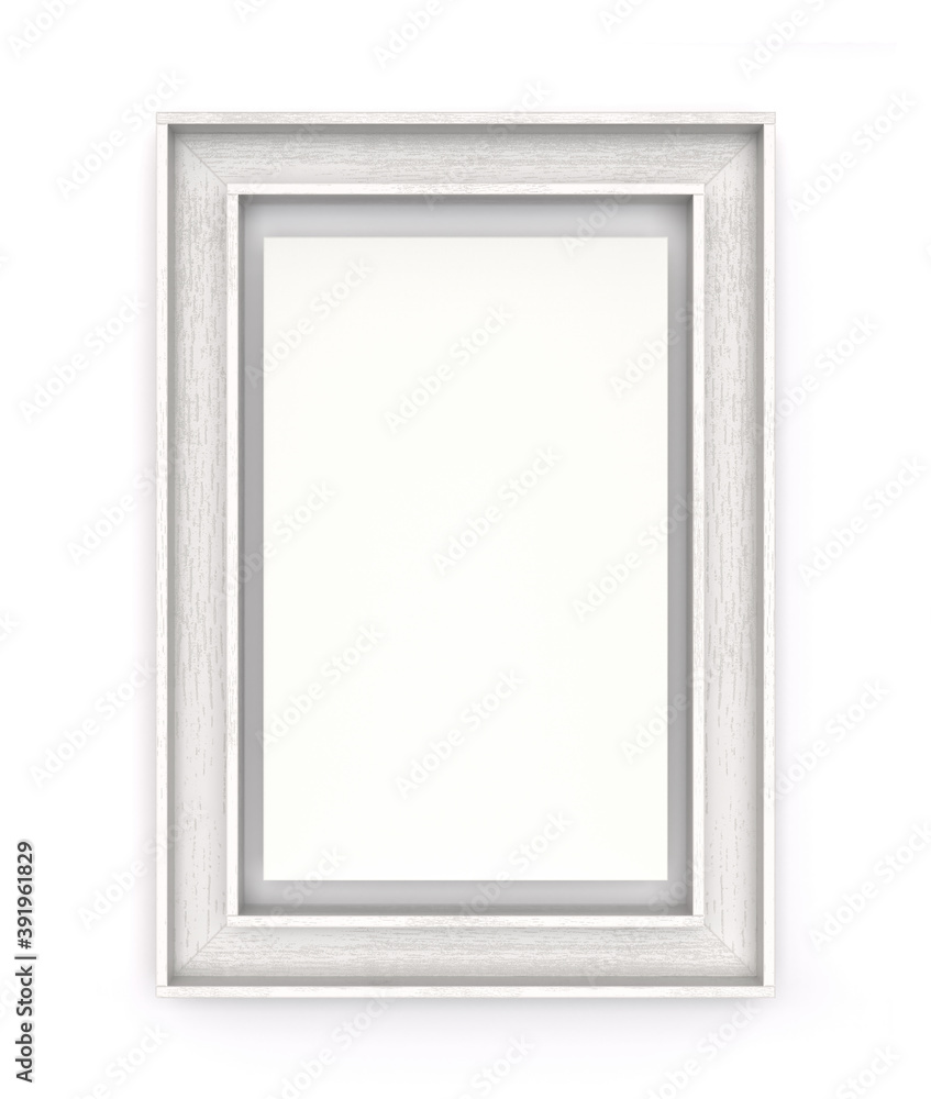 White Wooden Rectangular Frame with Empty Space to Add an Image. 3D Render Isolated on White. White Wooden Rectangular Frame with Empty Space to Add an Image. 3D Render Isolated on White.