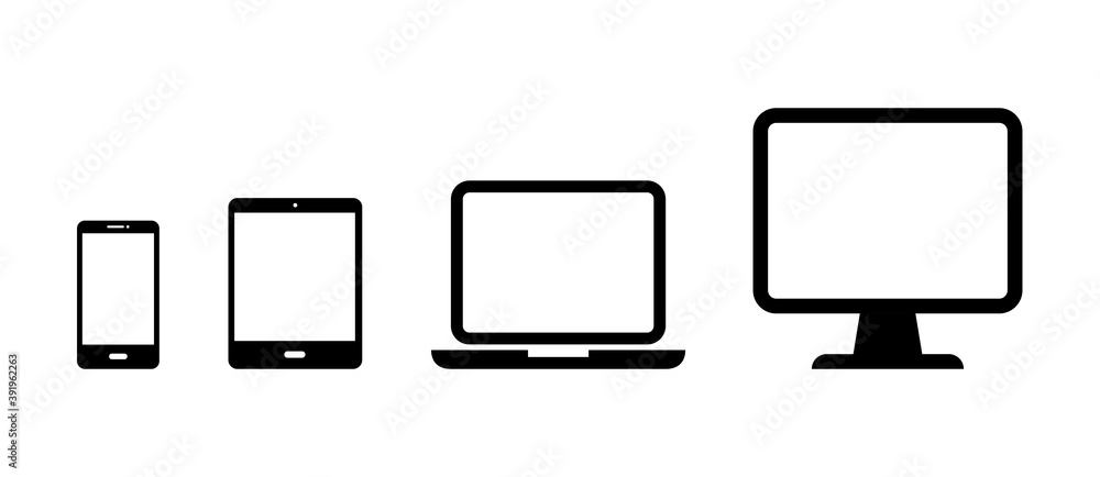デジタルデバイスのアイコンセット パソコン スマホ タブレット Pc スマートフォン 画面 イラスト Stock Vector Adobe Stock