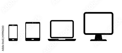 デジタルデバイスのアイコンセット／パソコン／スマホ／タブレット／PC／スマートフォン／画面／イラスト photo