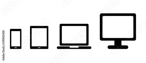 デジタルデバイスのアイコンセット／パソコン／スマホ／タブレット／PC／スマートフォン／画面／イラスト
