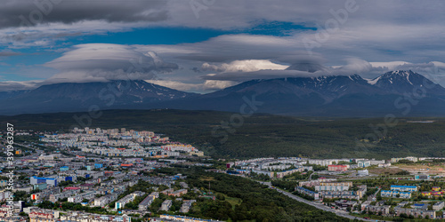 Kamchatka  the city of Petropavlovsk-Kamchatsky at the foot of the volcanoes
