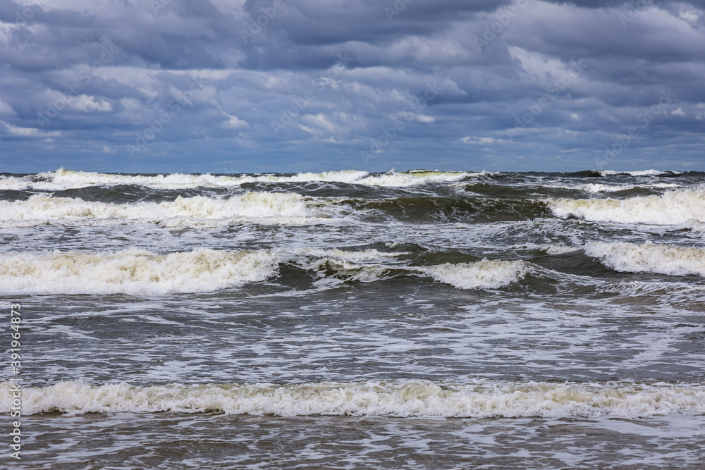 Baltic Sea beach on Vistula Spit between Vistula Lagoon and Bay of Gdansk, Poland, view near Katy Rybackie village
