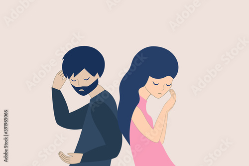 Couple. Upset people. The man and the woman quarreled. Family breakdown. Social problem.