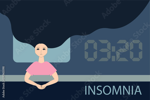 The girl's not asleep. Insomnia. A woman is awake at night. Health problem.