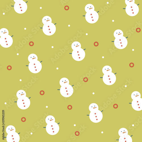 Pattern Snowman Christmas With Yellow Background