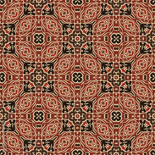 Style bright color seamless pattern in red black for decoration, paper wallpaper, tiles, textiles, neckerchief, carpet, rug, pillows. Home decor, interior design, cloth design.