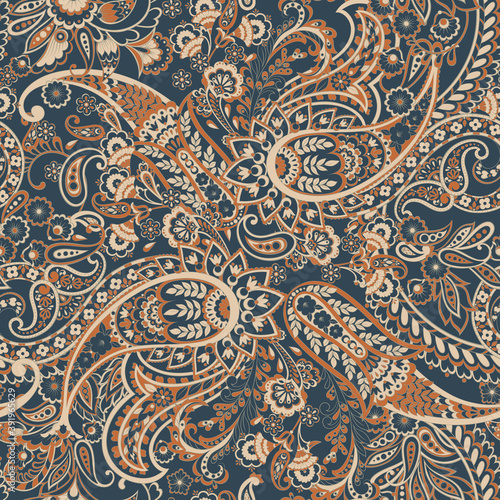 paisley floral vector pattern in damask style. seamless background