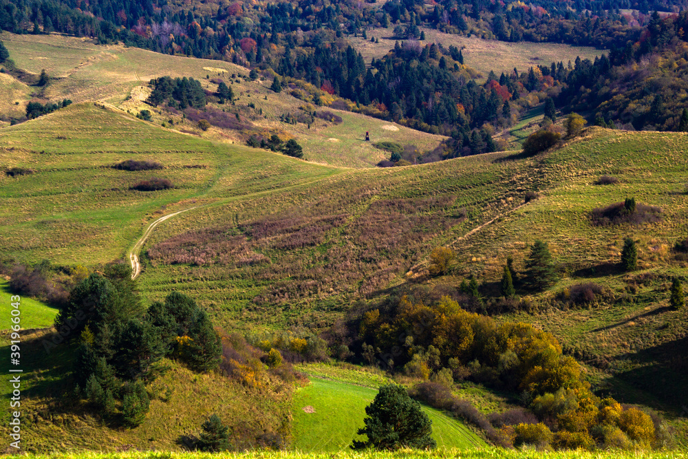 Pieniny mountains in autumn, Slovakia. View towards east from Lesnicke sedlo.