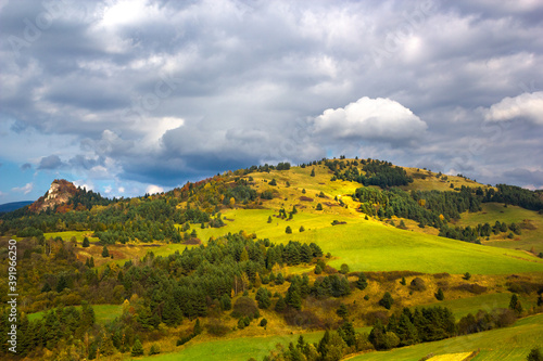 Rabstin and Slachtovsky mounts in autumn  view from Slovakia side. Pieniny Mountains  Slovakia.