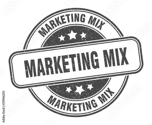 marketing mix stamp. marketing mix label. round grunge sign