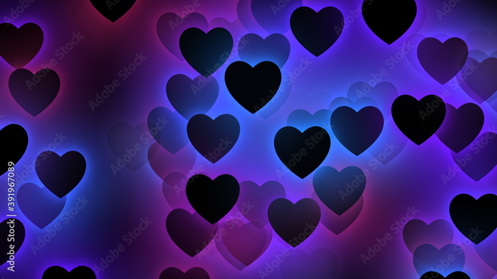 Romantic Abstract Red And Blue Glow In The Dark Of Backlight Heart ...