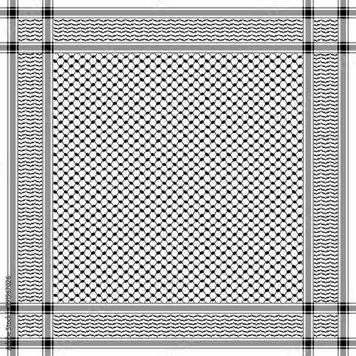 Classical keffiyeh vector pattern. Traditional Middle Eastern headdress. Arabic cotton scarf with houndstooth print and geometric motifs. photo