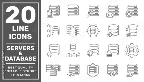 Network and hosting related line icon set. Server and database vector linear icon collection. Editable Stroke. EPS 10