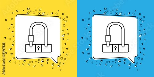 Set line Bicycle lock U shaped industrial icon isolated on yellow and blue background. Vector.