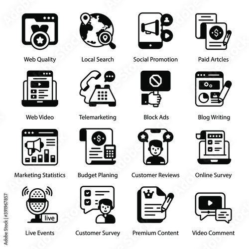 
Seo and Customer Feedback Solid Icons 
