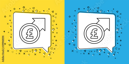 Set line Financial growth and pound sterling coin icon isolated on yellow and blue background. Increasing revenue. Vector.