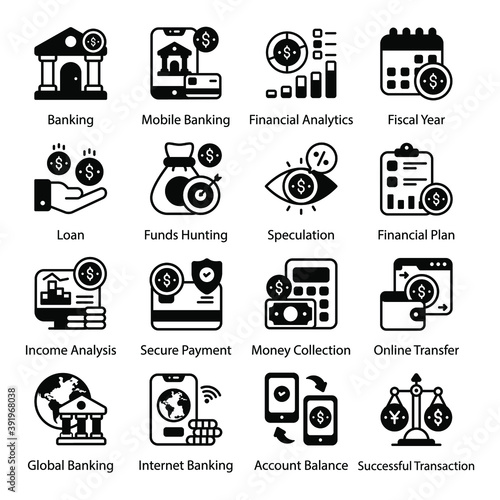 
Online Banking and Secure Payment Solid Icons 
